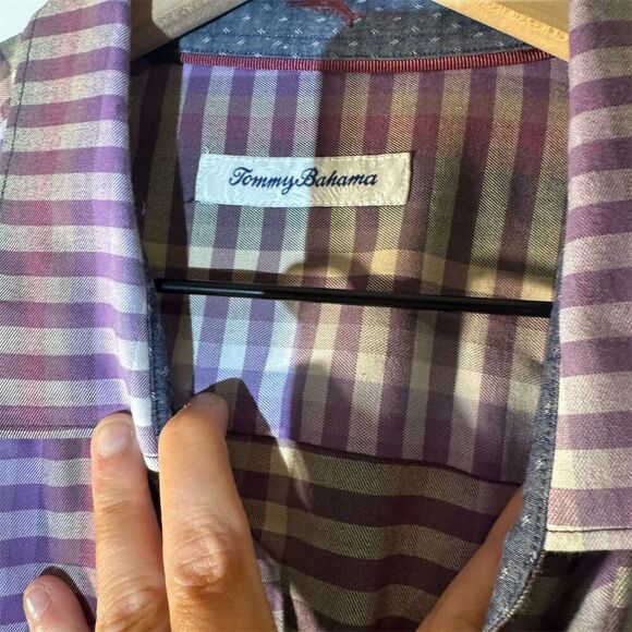 Tommy Bahama Long Sleeve Button-Up Shirt Size XL Purple Plaid Cotton Silk Blend - Picture 8 of 9